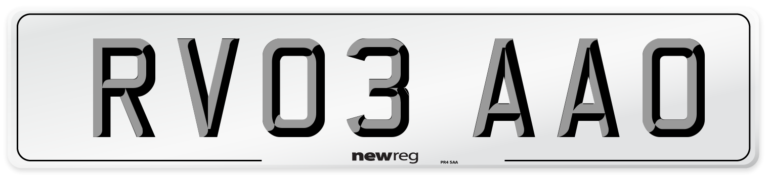 RV03 AAO Number Plate from New Reg